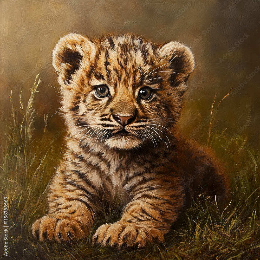 Obraz premium Adorable Leopard Cub in the Grass: Wildlife Photography