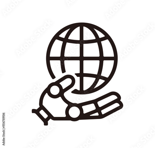 Robot hand and world vector icon illustration