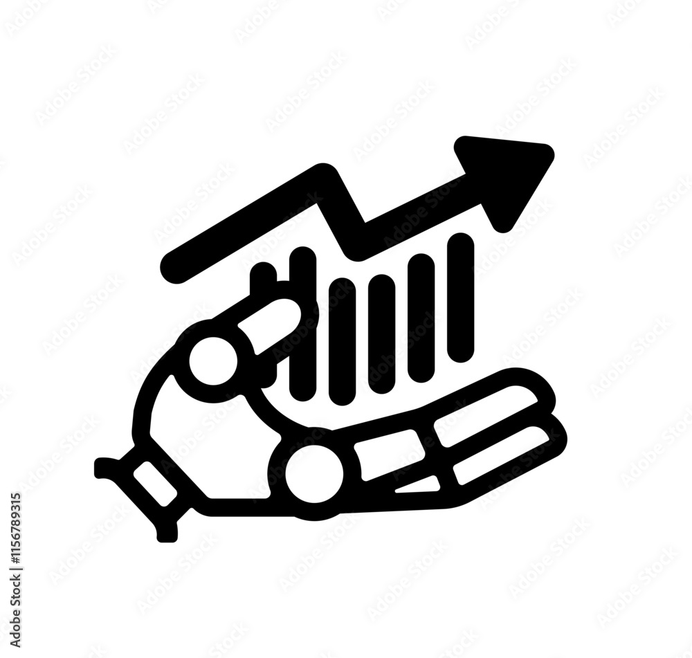 Vector icon illustration of robot hand and business chart Vector icon illustration of robot hand and business chart