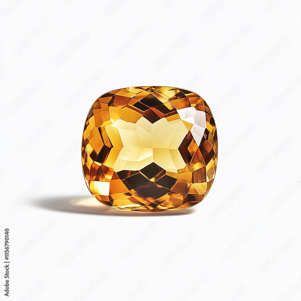 Fototapeta premium Radiant Cushion-Cut Citrine Gemstone on White Background