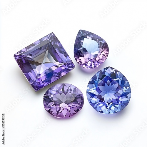 Faceted Tanzanite Gemstones in Elegant Shapes on White