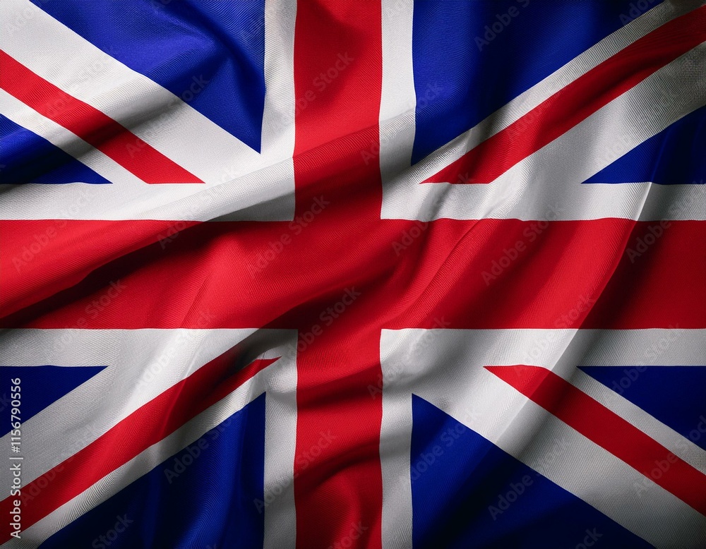 Fototapeta premium Close up full framed wave United Kingdom Union Jack fabric flag background.