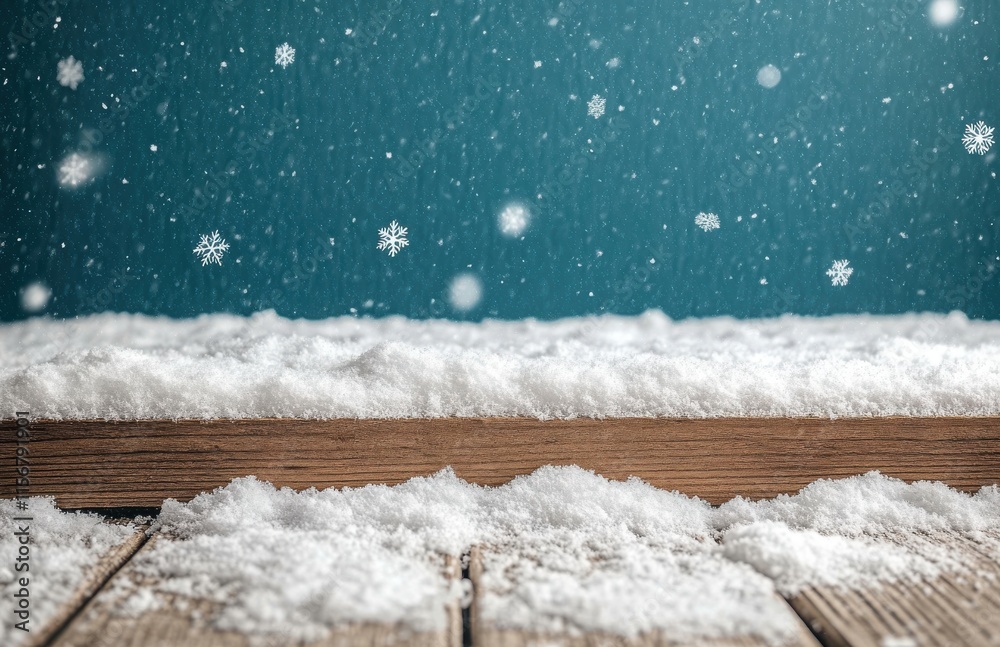 Snowflakes Gently Falling Over a Wooden Surface with a Wintery Backdrop, Creating a Serene and Cozy Atmosphere Perfect for Seasonal Themes and Holiday Decorations Snowflakes Gently Falling Over a Wooden Surface with a Wintery Backdrop, Creating a Serene and Cozy Atmosphere Perfect for Seasonal Themes and Holiday Decorations