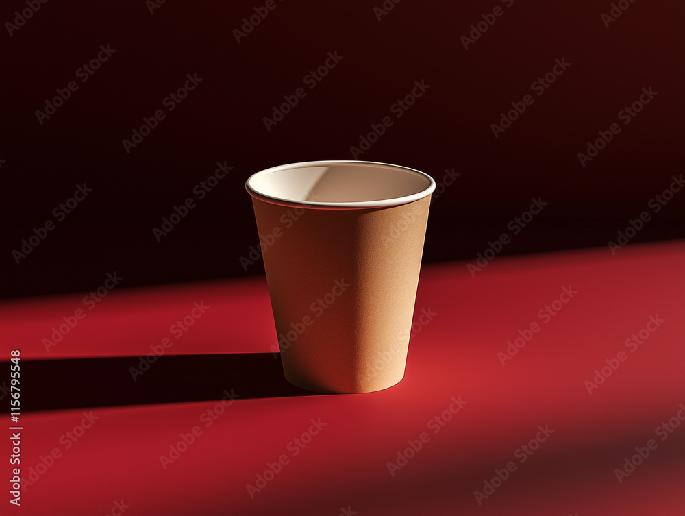 Disposable paper coffee cup mockup on a red background Disposable paper coffee cup mockup on a red background