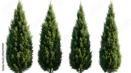 Thuja occidentalis frontal set Smaragd evergreen emerald green American Arbovitae bush shrub isolated png on a transparent background perfectly cutout