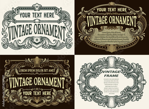 Set collection vintage border frame engraving with antique ornament pattern.