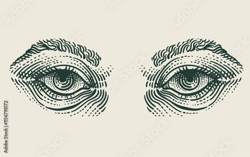 Illustration of eye engraving hand drawn style