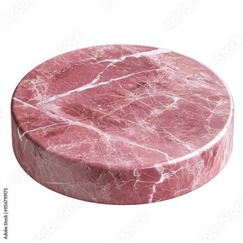 Elegant Pink Marble Pedestal Display Stand with Natural Veining for Product Showcase or Interior Design