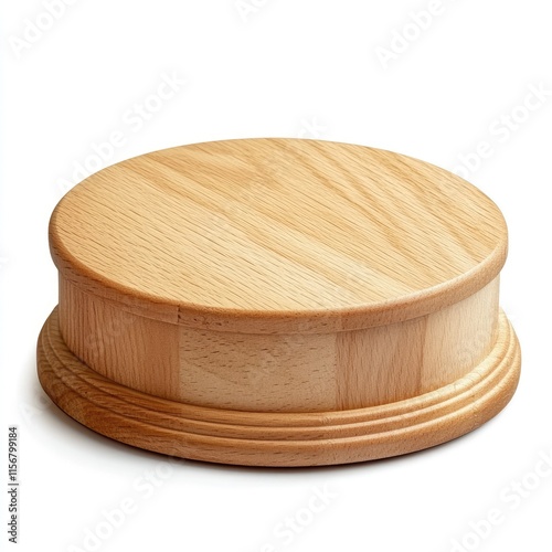 Wooden Round Pedestal Display Stand for Home Decor and Product Photography on White Background