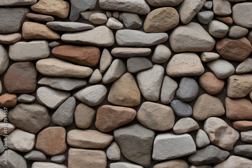 An irregularly shaped stone wall in various shades of gray, black, and reddish brown. The stones are set in white cement mortar that contrasts well with the darker color of the stones. An irregularly shaped stone wall in various shades of gray, black, and reddish brown. The stones are set in white cement mortar that contrasts well with the darker color of the stones.
