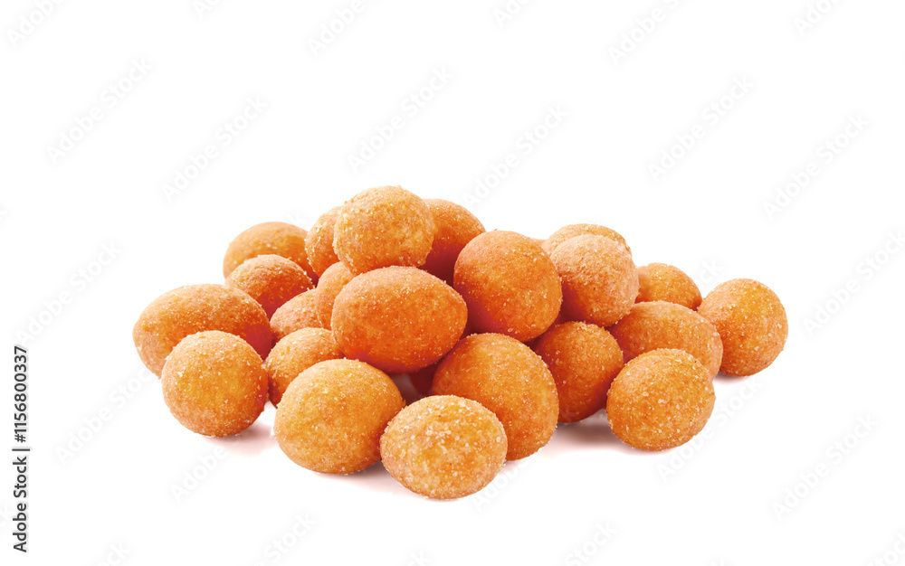 Pile of whole paprika coated peanuts isolated on white. Pile of whole paprika coated peanuts isolated on white.