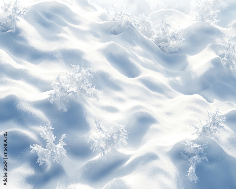 Obraz premium Soft White Snow Covering Ground with Subtle Textures and Delicate Snowflakes Creating a Peaceful Winter Landscape Scene in Natural Light