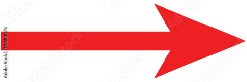 Red long arrow icon isolated on white background. Long arrow vector, icon. Red horizontal arrow. Straight long arrow vector icon.