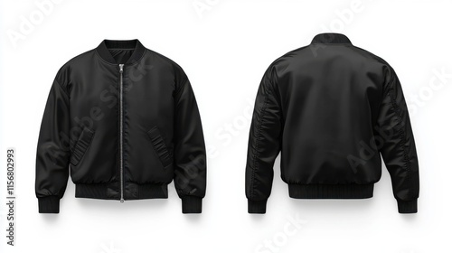 Black Bomber Jacket: Front and Back View Product Photography for Online Store