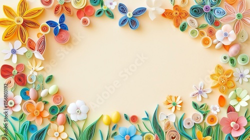 floral border frame in quilling technic Easter illustration with copy spacesales banner photo