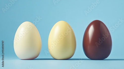 Easter deride up with pastel chocolate eggs on blue background
