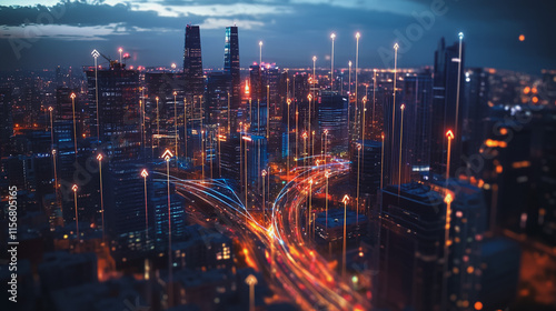 Wallpaper Mural Smart digital Innovation city with connection network reciprocity over the cityscape. of future smart wireless city and social media networking systems that connects business people with in city Torontodigital.ca