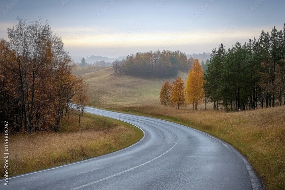 Colorful landscape with road through the woods in fall. Travel. Colorful landscape with road through the woods in fall. Travel.