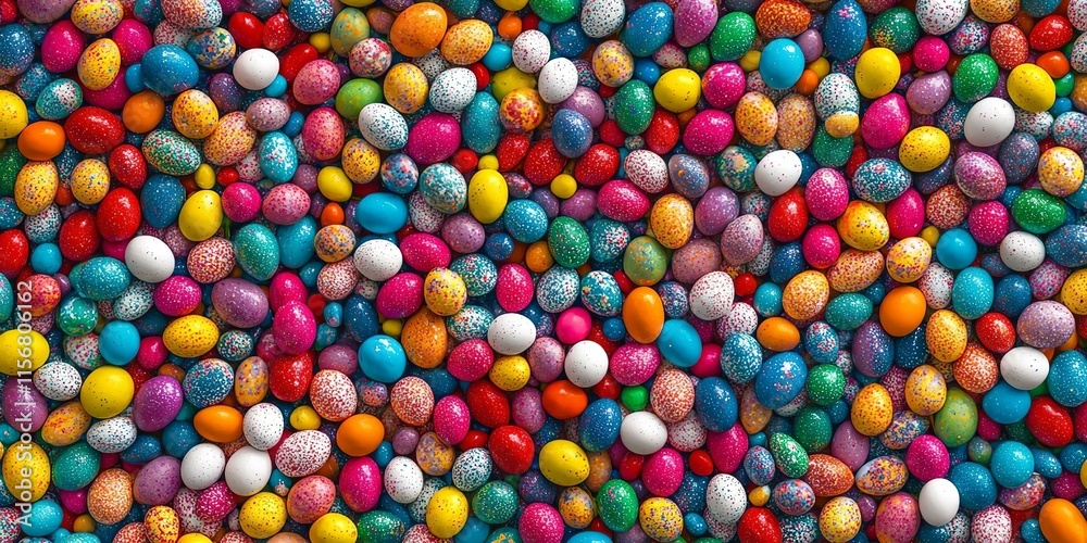 A multitude of speckled Easter eggs fills the frame a colorful feast for the eyes ideal for festive backgrounds or event decor. A multitude of speckled Easter eggs fills the frame a colorful feast for the eyes ideal for festive backgrounds or event decor.