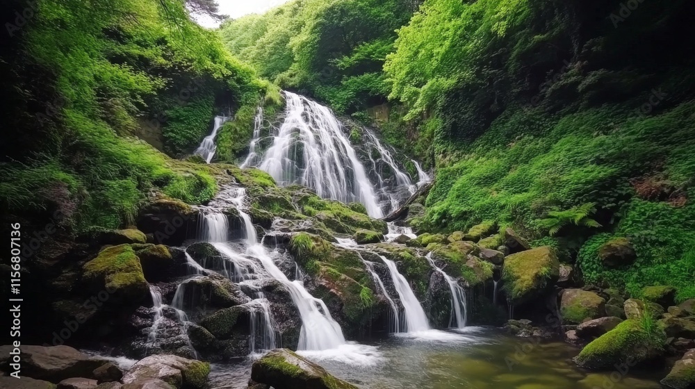 Fototapeta premium Majestic Waterfall in Lush Green Forest