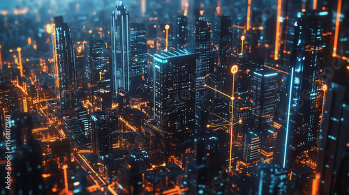 Wallpaper Mural Smart digital Innovation city with connection network reciprocity over the cityscape. of future smart wireless city and social media networking systems that connects business people with in city Torontodigital.ca