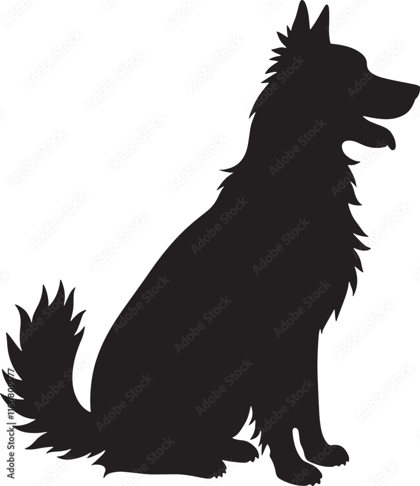 Silhouette of Sitting Fluffy Dog Silhouette of Sitting Fluffy Dog
