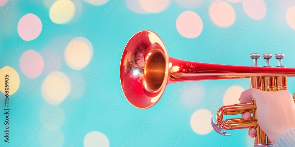 Vibrant Trumpet Close-Up with Colorful Bokeh Lights Vibrant Trumpet Close-Up with Colorful Bokeh Lights