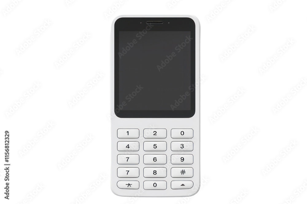 Minimalist cell phone with a clear screen and minimal buttons, isolated on white background Minimalist cell phone with a clear screen and minimal buttons, isolated on white background