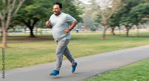Hispanic male jogger enjoying healthy lifestyle in park setting for fitness motivation and wellbeing