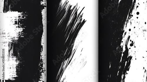 Boldly Expressive Black and White Ink Brush Stroke Textures: Digital Painting Mockup Illustrations. AI Generated photo