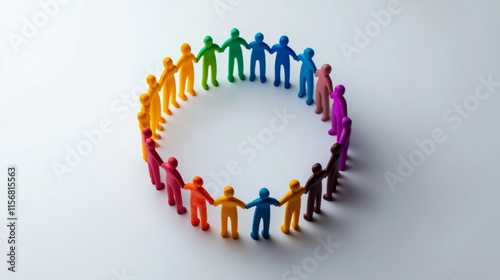 Group of people holding hands in a circle. The people are of different colors, and the circle is large. Concept of unity and togetherness photo