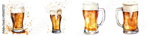 Draft beer watercolor set, craft brewery collection
