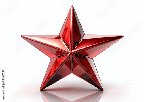 3D Red Metal Five-Pointed Star on White Background - Abstract Conceptual Stock Photo