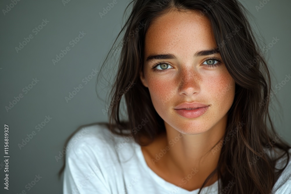 Natural Portrait of a Young Woman with Freckles Natural Portrait of a Young Woman with Freckles