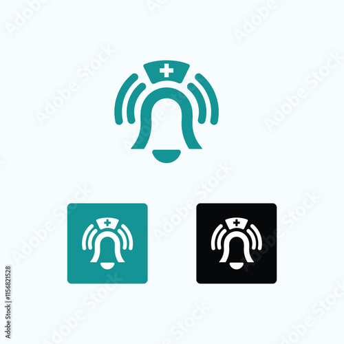 Nurse notification logo, Modern and professional logo featuring a notification bell combined with nursing elements