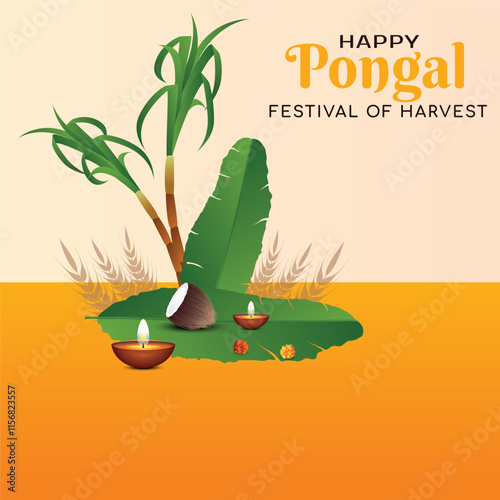 Happy Pongal festival artistic yellow color background design vector