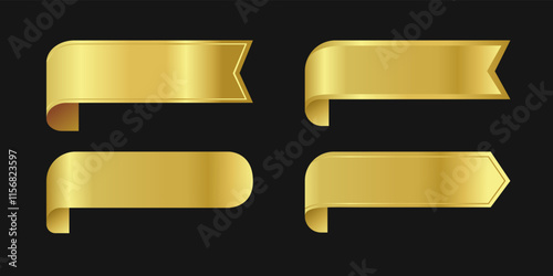 Label Gold Ribbon Set elements. Elegant and Luxurious Button tag banner Vector illustration