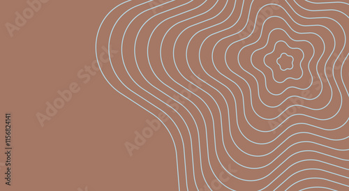 Trendy abstract banner template with waving lines on mocha mousse colored background. Color of the Year 2025. Brown tone, soft coffee color. Vector illustration