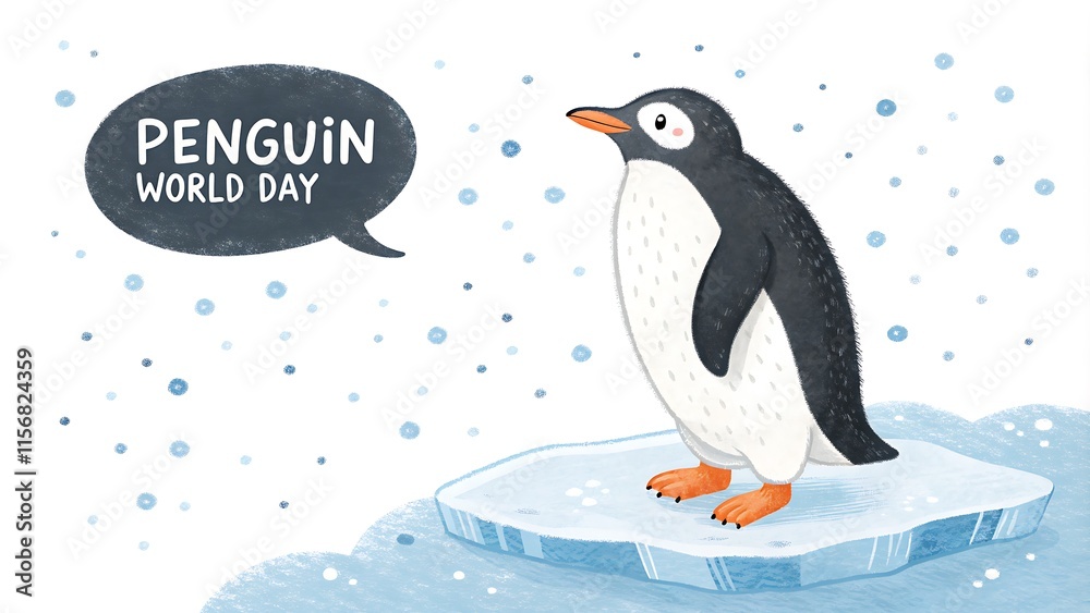 Obraz premium Penguin Awareness Day Illustration Art Protecting Penguin Habitats, Poster, Banner, Post. Story. Penguin Awareness Day Poster 