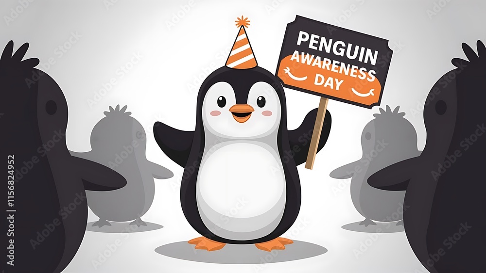Fototapeta premium Penguin Awareness Day Illustration Art Protecting Penguin Habitats, Poster, Banner, Post.Story 