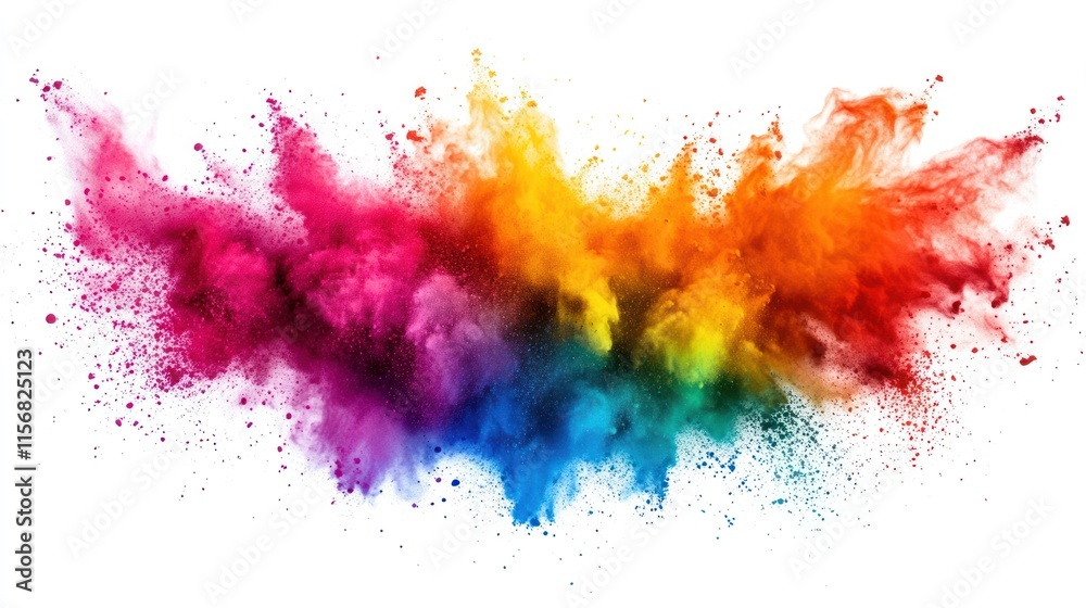 Vibrant Rainbow Powder Explosion Against White Background Vibrant Rainbow Powder Explosion Against White Background