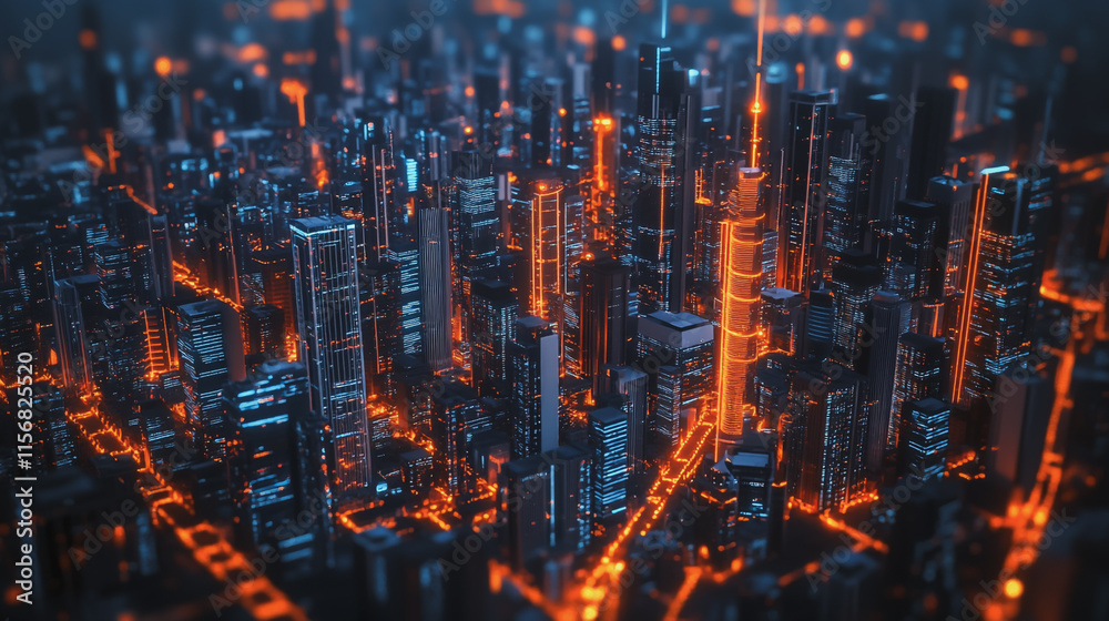 Fototapeta premium Smart digital Innovation city with connection network reciprocity over the cityscape. of future smart wireless city and social media networking systems that connects business people with in city