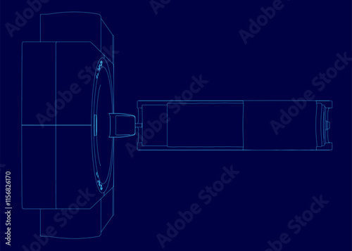 Blue drawing of a medical scan machine outline