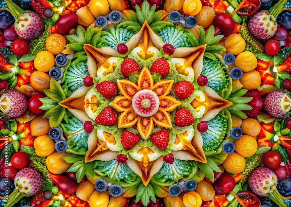 Fototapeta premium Abstract Food Photography: Multicolor Geometric Kaleidoscope of Culinary Art
