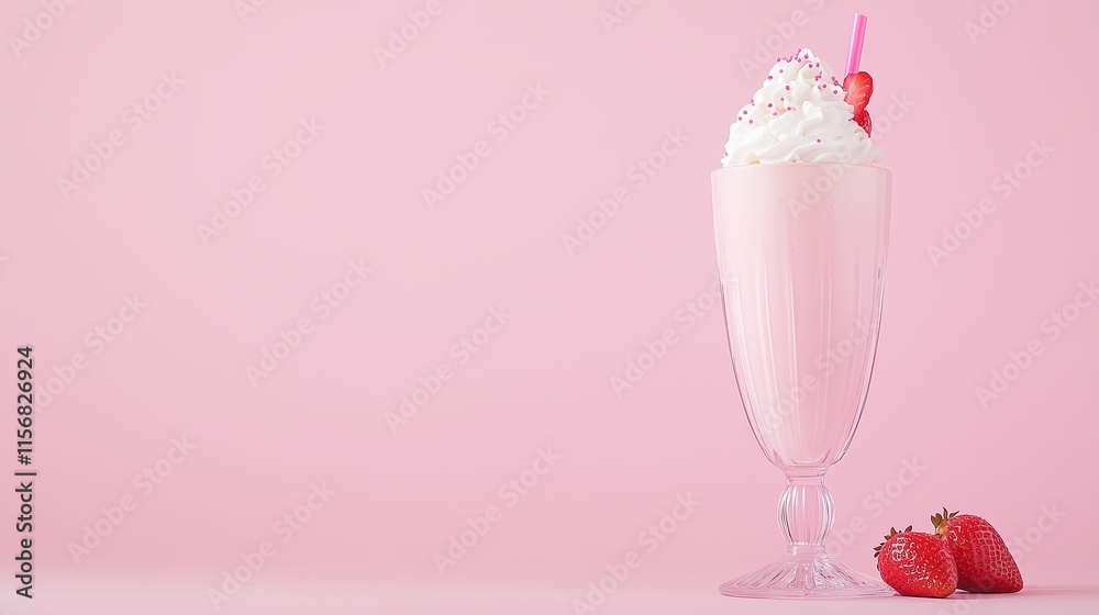 custom made wallpaper toronto digitalElegant presentation of a strawberry milkshake in a clear glass, highlighted on a soft pastel background with room for text