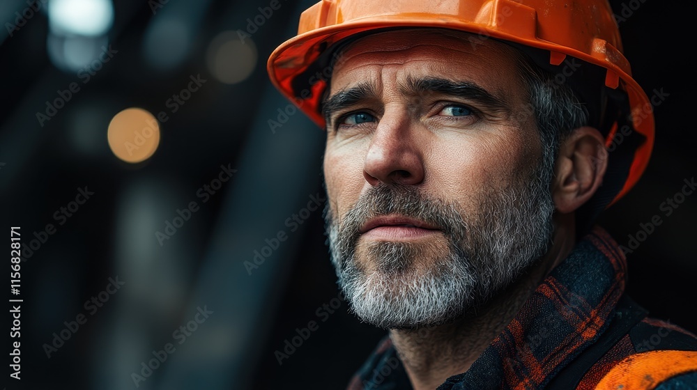 Canadian man with a construction helmet, looking determined Canadian man with a construction helmet, looking determined