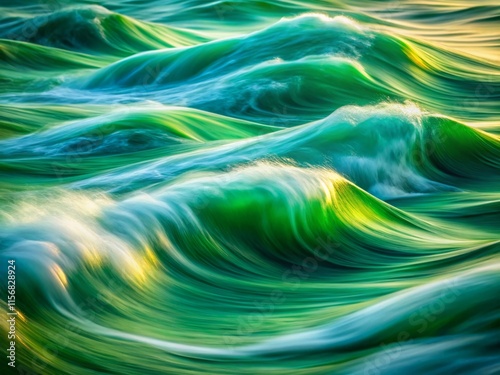 Abstract Green Wave Background: Long Exposure Photography, Lush Nature, Fluid Design, Vibrant Green, Organic Texture