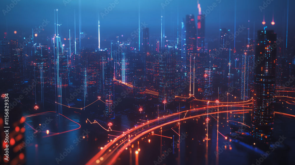 Smart digital Innovation city with connection network reciprocity over the cityscape. of future smart wireless city and social media networking systems that connects business people with in city Smart digital Innovation city with connection network reciprocity over the cityscape. of future smart wireless city and social media networking systems that connects business people with in city