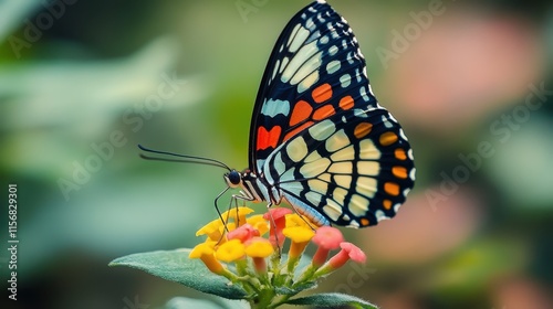 Close-up of a Red Cracker butterfly wing or Hamadryas amphinoma photo