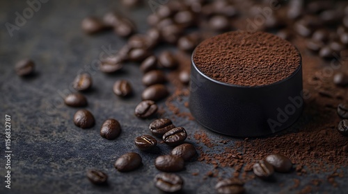 Ground Coffee Beans And Whole Coffee Beans photo